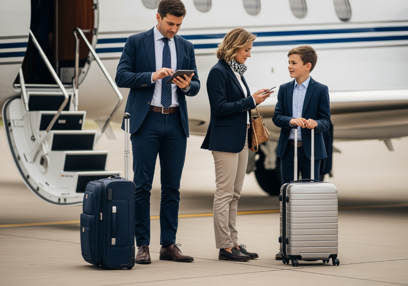 Wealthy Family in front of a private jet