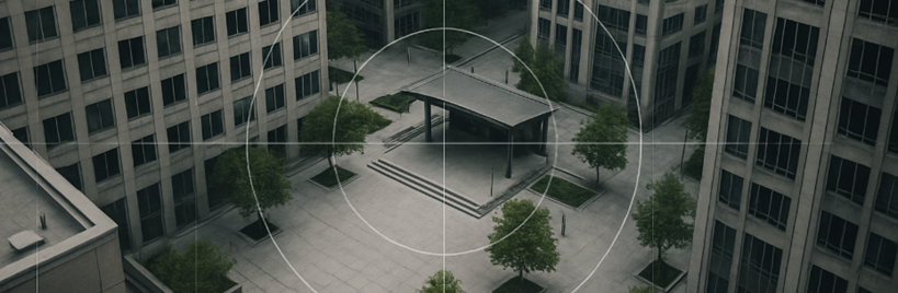 Low Ground with high buildings and target